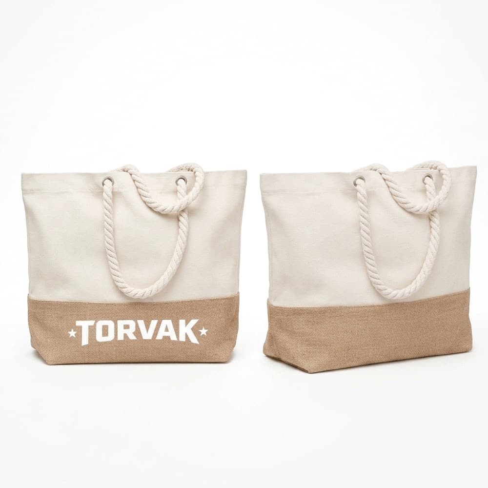 Canvas & Jute Tote Bag w/ Rope Handles